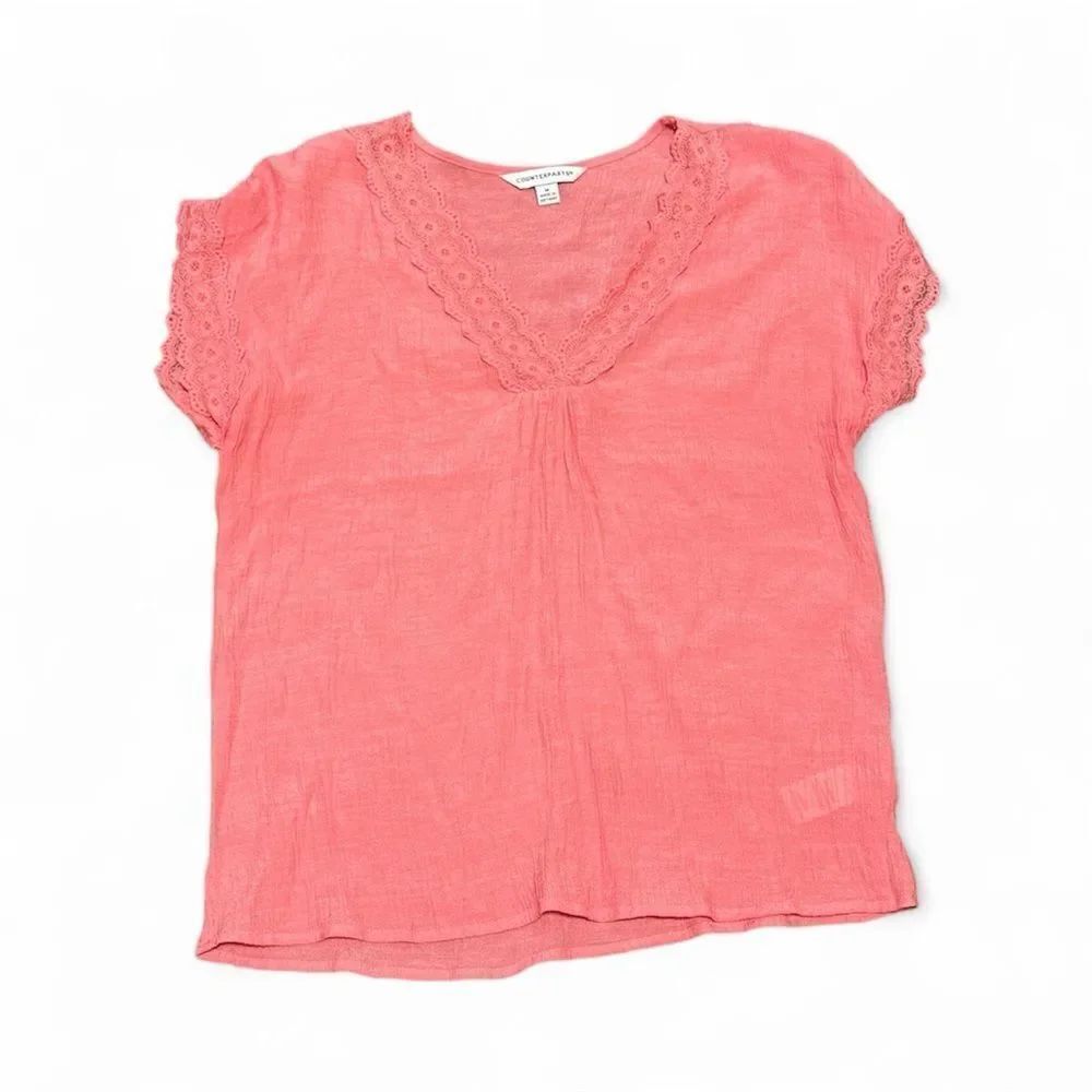 Counterparts Shirt Sleeve Sheer Vneck Blouse Coral Size Medium
